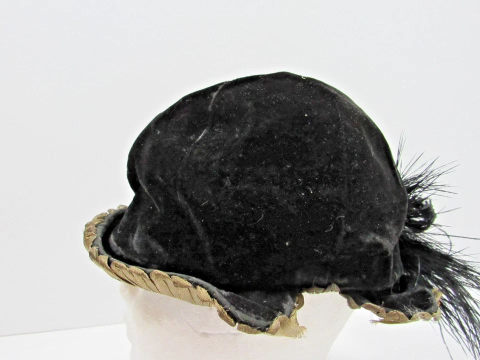 Rare Antique La Cherie Victorian Women's Black Velvet Feathers Fashion Hat #H5 - Image 3 of 4