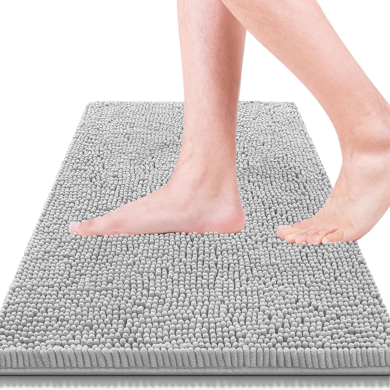 Thick Machine Washable Chenille Bath Mat 15x23 Grey for Bathroom