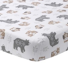 Woodland Forest Animal 100 Cotton Baby Fitted Crib Sheet White and Gray