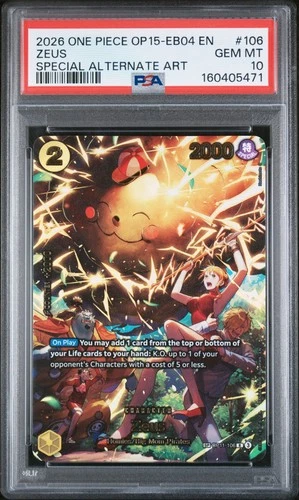 PSA 10 Zeus SP Rare OP11-106 Adventure on Kami's Island OP15 One Piece Card Game