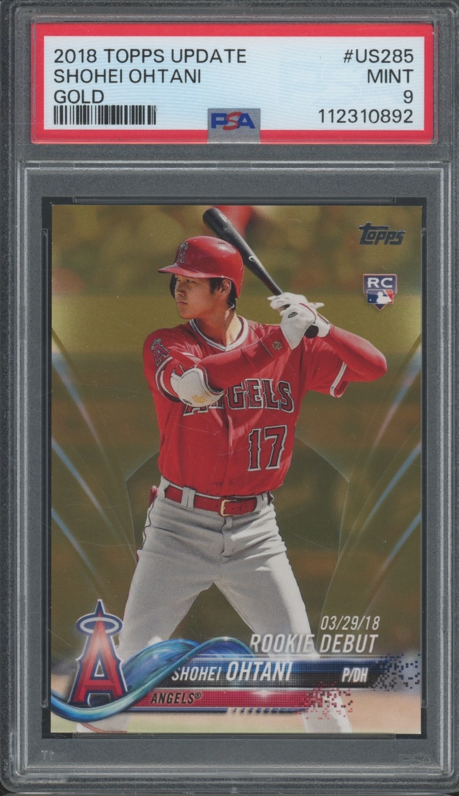 2018 Topps Update Gold Rookie Debut #US285 Shohei Ohtani /2018 RC Mint PSA 9