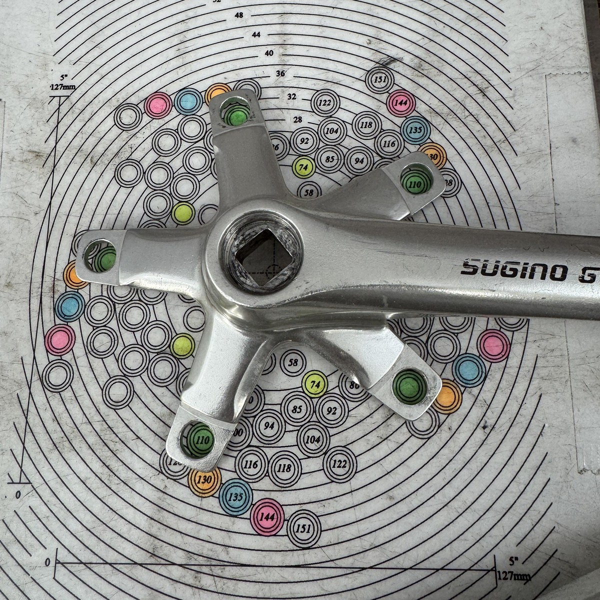 Vintage Sugino GT Crankset 170mm 110 BCD 1980s BMX Arms Silver