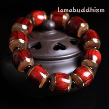 Natural Red Sandalwood Bucket Beaded Inlaid Buddha Beads Bracelet HandString