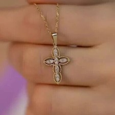 2 Ct Round Cut White Moissanite Women's Cross Pendant 14K Yellow Gold Plated