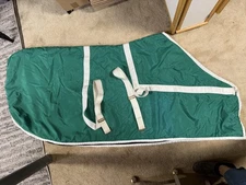 Horse Stable Blanket Sheet Lined Green Nylon Adjustable White Straps Belly Coat