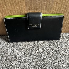 KATE SPADE New York Madison Large Slim Black Green Leather Bifold Wallet Clutch