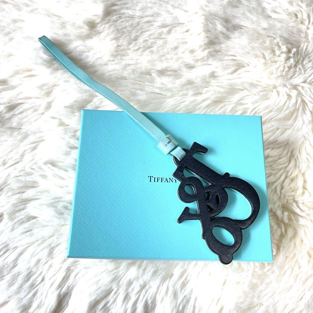 Tiffany&co. logo keychain leather charm Blue luxurious feel with