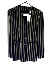 Y2K Dana Buchman Size 4 Navy/Golden Maze Mini Stripes Lined Blazer NWT 325.00