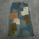 Vokal Skirt Men Denim Patchwork Vintage Nelly Y2K Blue Brown Hip Hop 38x38.5