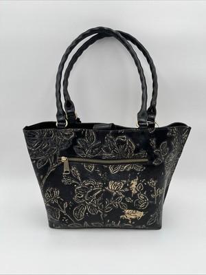 Patricia Nash Alexia Bark Leaves Textured To Black Bark Leave Tote Bag
