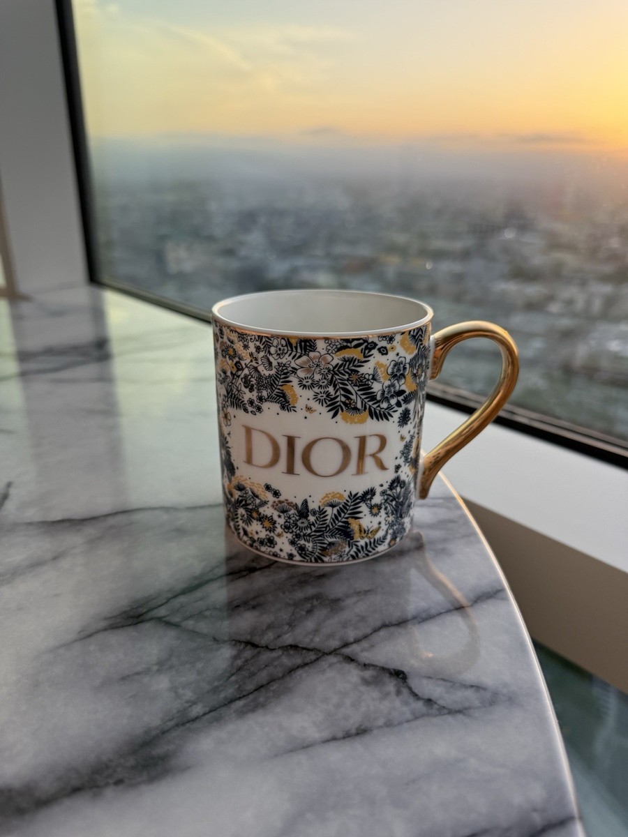 Dior Porcelain Coffee Mug Floral White/Blue Gold Handle Made in