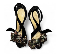 Alexandre Birman Women  s Black Suede Strappy Bow Sequin Open Toe 37.5