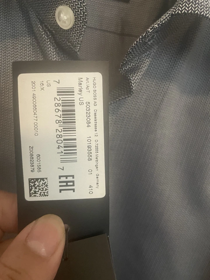 Camisa de vestir Hugo Boss para hombre ajuste nítido estampado geométrico manga larga 16-36/37 gris Foto 4 de 4