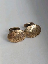 Victorian Gold Filled Cufflinks Engraved Flowers Bean Backs