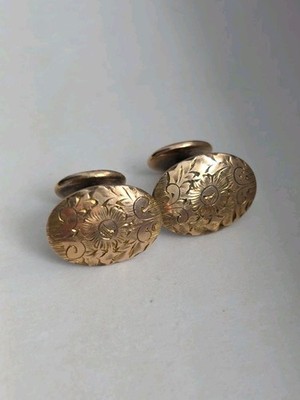Victorian Gold Filled Cufflinks Engraved Flowers Bean Backs