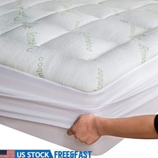 Ultra Soft Bamboo Mattress Topper Pillow Top Cooling Back Pain Relief Washable