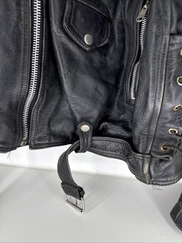 STAR U.S.A Double Leather Riders Motorcycle Jacket Men 44 Black Vintage - Picture 3 of 7