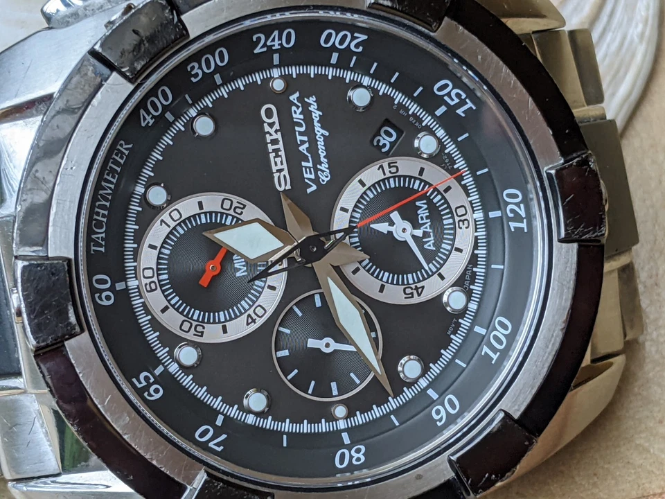 Seiko Velatura 100 M All SS 2007 cronógrafo de buceo con estuche masivo pulsera original Foto 2 de 4