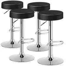Topbuy Black Round Bar Stool Set of 4 Adjustable Swivel Pub Chair With Footrest