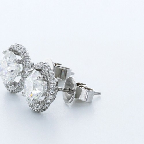 3.1CT LAB-CREATED DIAMONDS D/VVS1 ROUND CUT 14K WHITE GOLD 4-PRONG HALO STUDS - Picture 2 of 3