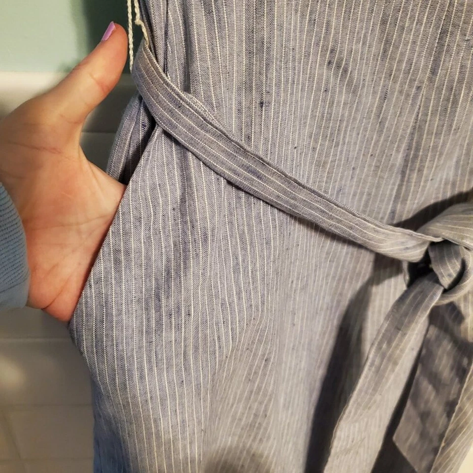 Ann Taylor синий белый заколка полоски V шеи галстук талии широкие ноги комбинезон женщин Sze 0 - Изображение 3 из 4