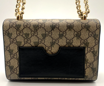 GUCCI 409487 GG Supreme BEE Leather Coated Canvas Small GUCCI 409487 GG Supreme BEE Leather Coated Canvas Small