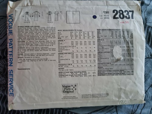 1980s Vogue Guy Laroche Button Thru Dress Pleated Shoulder Sewing Pattern 2837 - Picture 3 of 3