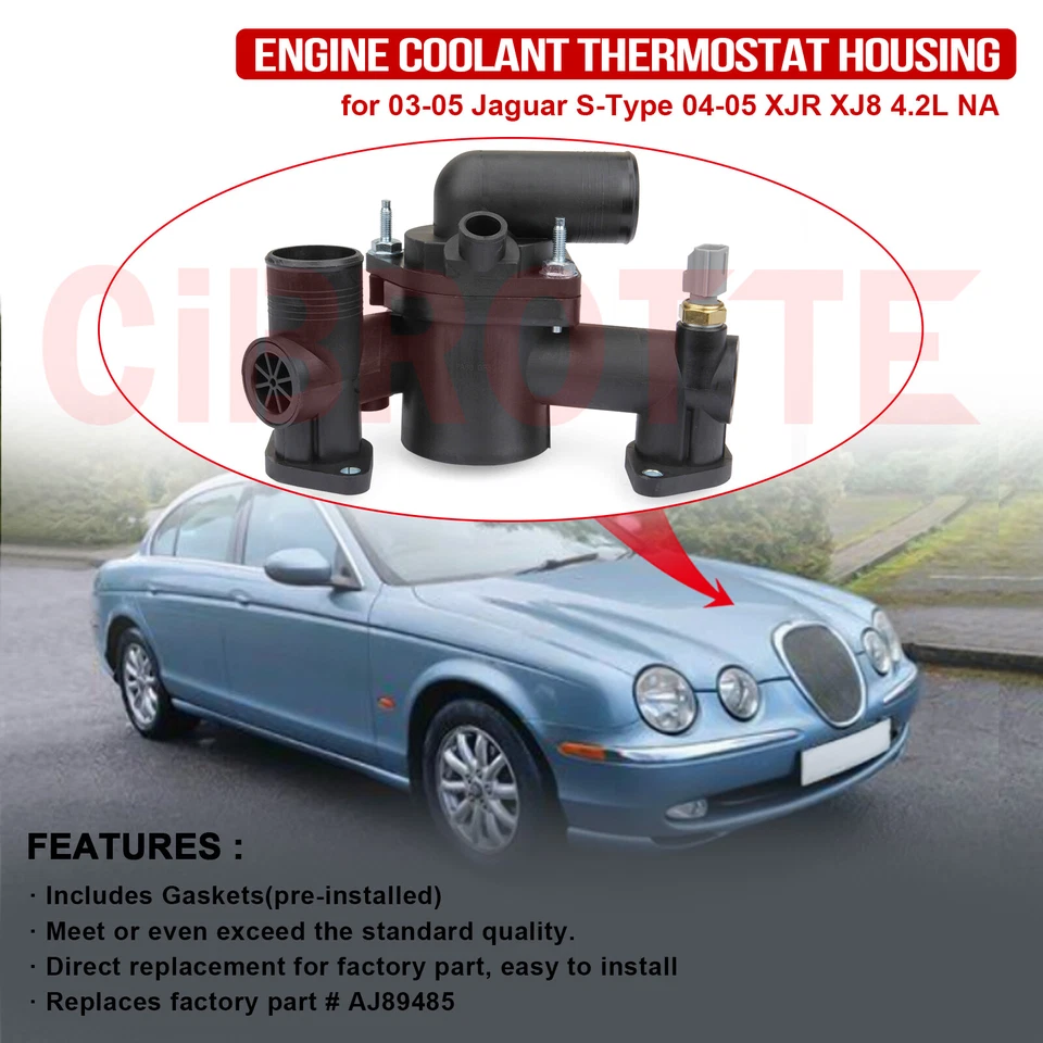 Thermostat Housing w/ gasket for Jaguar Vanden Plas S-Type XJ8 XJR AJ89485 - Image 2 of 4