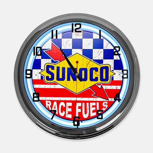 18" Sunoco Race Fuels Metal Sign Designed White Neon Clock