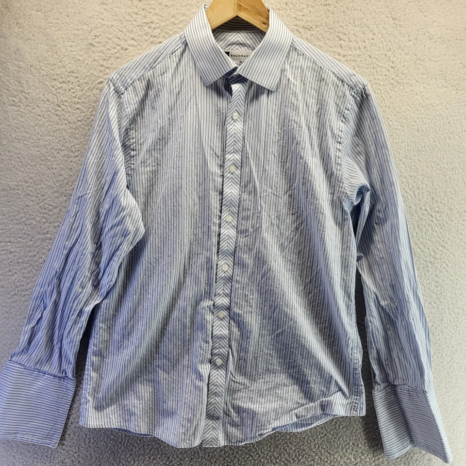 Bachrach Button Shirt Mens 15.5 32/33 Blue Striped Cotton Medium French Cuff - Image 3 of 4