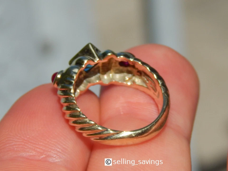 ANILLO BANDA CABLE RUBÍ TOPACIO Y CABUJÓN BISEL DAVID YURMAN ORO AMARILLO 14K Foto 4 de 4