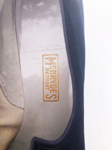 McBrydes Detroit Dark Navy Suede Open Toe 1940 Style Vintage Bow Heels 10 Narrow - Picture 8 of 9