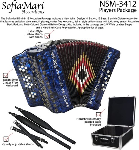 SofiaMari NSM-3412 34-Button 12 Bass Accordion FBE Blue - Picture 2 of 5