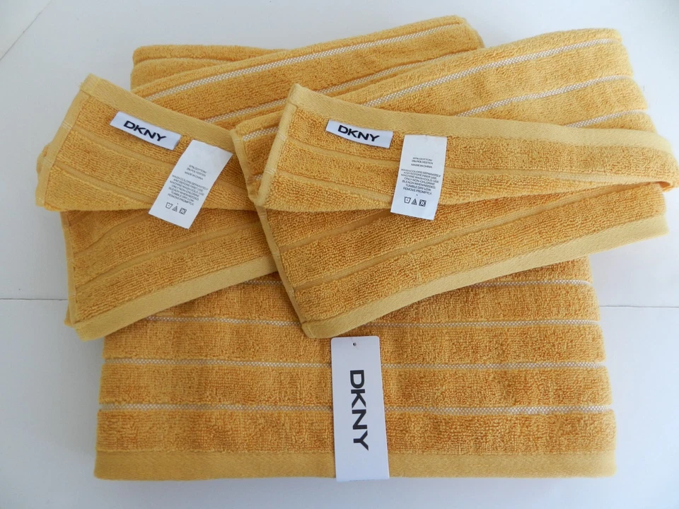 Juego de toallas de mano DKNY 1 (una) baño 2 (dos) rayas doradas amarillas Foto 3 de 4