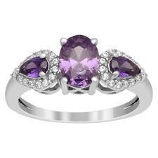 0.42 Ctw Oval Amethyst Three Stone 925 Sterling Silver Ring
