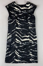 MICHAEL KORS SHEATH DRESS BLACK WHITE TIGER STRIPED WOMENS SMALL SLEEVELESS