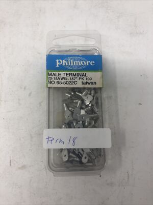 PHILMORE MALE TERMINAL 22-18 AWG .187'' .65-5022C 100PK - NOS