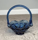 Vintage Fenton Blue Thumbnail Pattern Basket