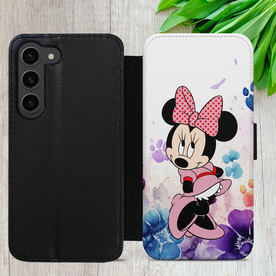 MINNIE MOUSE FLIP FOR IPHONE SAMSUNG GOOGLE WATER COLOUR WALLET PHONE CASE COVER - Image 4 of 4