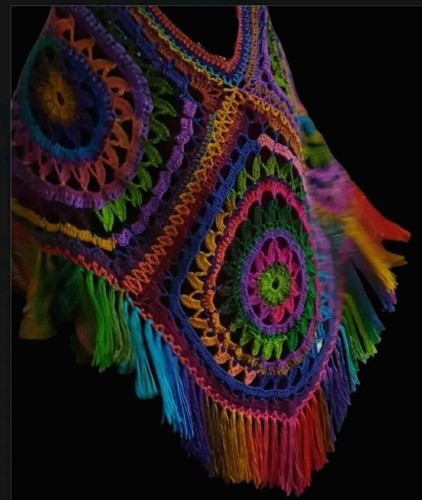 Handmade Crochet Grannysquare Poncho Plus Size - Picture 3 of 5