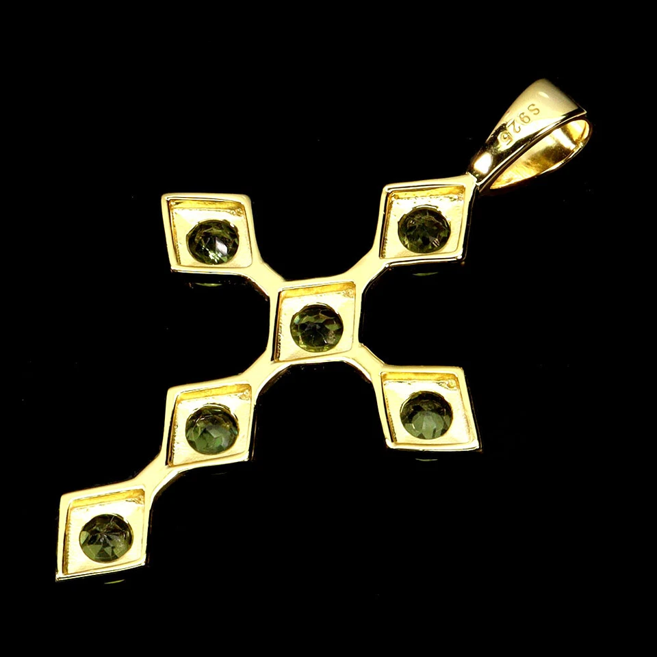 925 Sterling Silver Pendant Round Peridot 5mm Cross Natural Gemstone Jewelry - Image 3 of 4