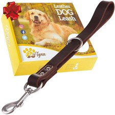 Short Leather Dog Leash 12" Length x 1" Wide - Traffic Dog Leash for Medium L...
