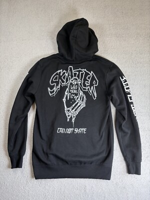 H&M Divided Can t Skate Hoodie XS Black Graphic Skater Was Here Skater Grunge