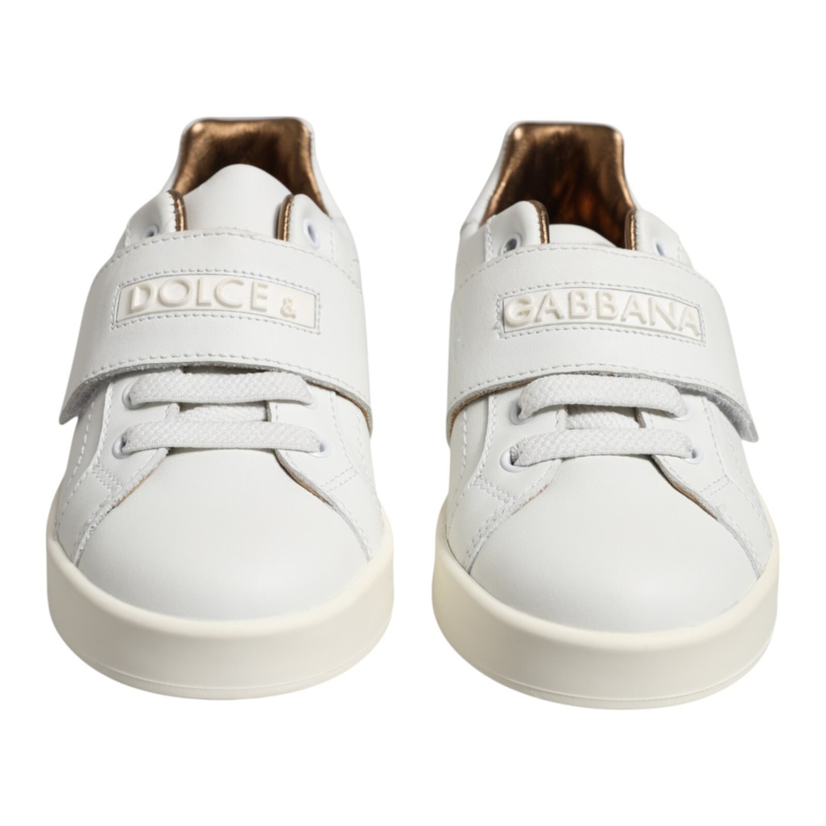 DOLCE & GABBANA Kids Shoes White Gold Strap Low Top Sneakers