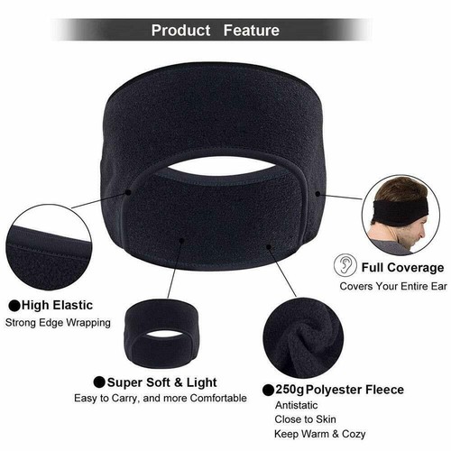 Black Fleece Ear Warmers Cover Headband Winter Sports Ear Muffs for Cold Weather - Picture 4 of 7