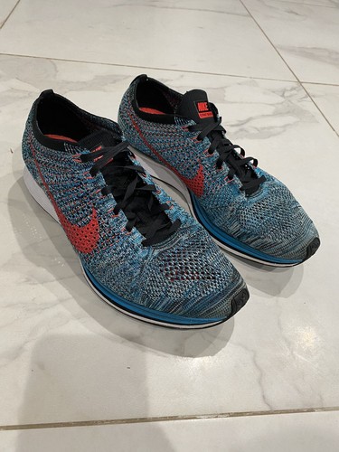 Nike Air Flyknit Racer Blue Neo Turquoise sz 11.5 Running Shoes Sneakers EUC