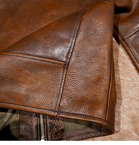 Full Grain Vegetable Tanned Washed Aged Cowhide Men's Leather Biker Jacket - Picture 10 of 14