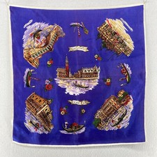 VENEZIA SOUVENIR Scarf 19 x 19 Illustrated Scenic Venice Italy Square Blue Vtg