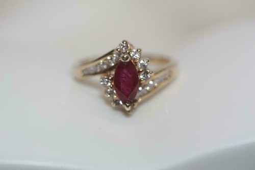 2.61 Ct Marquise Cut Simulated Red Ruby Bypass Band Ring 14k Yellow Gold Plated - Picture 5 of 8