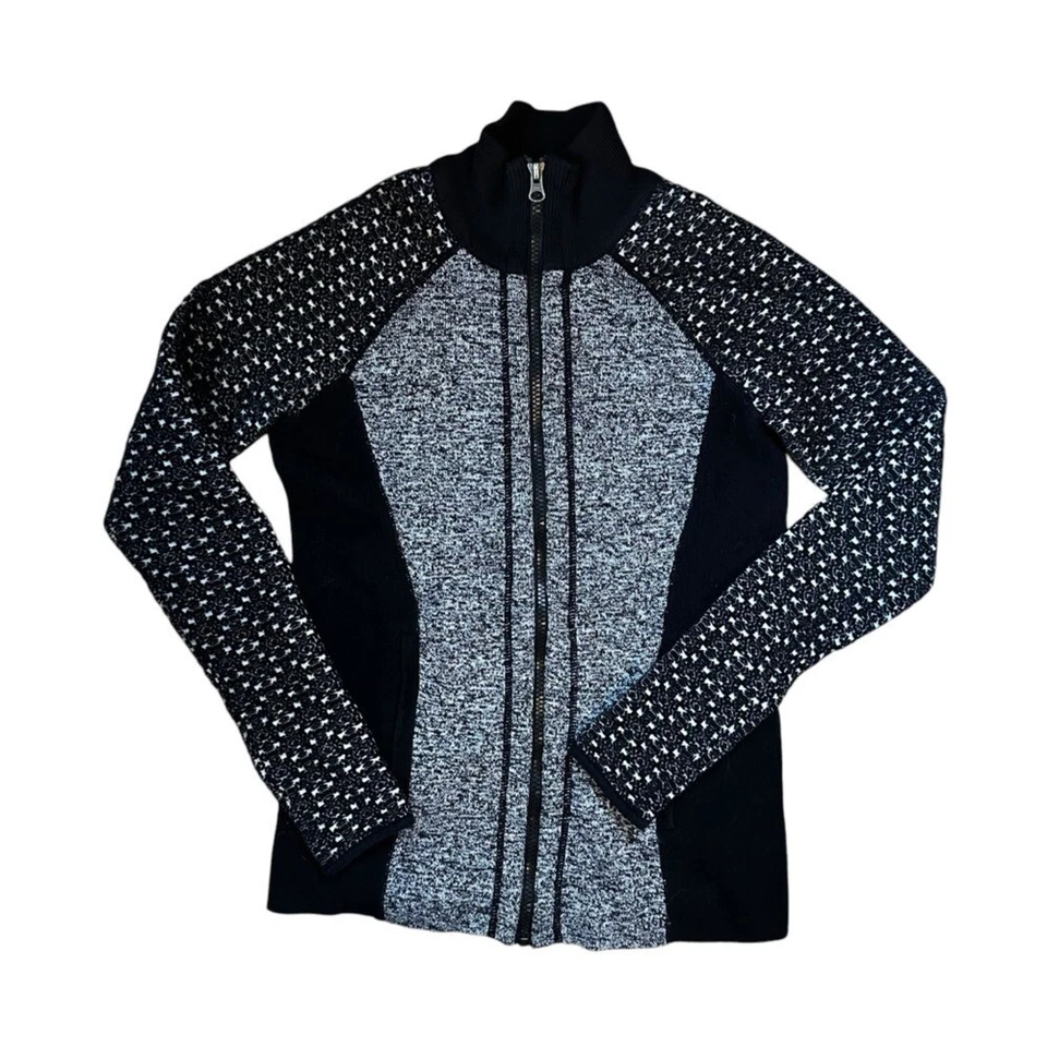 Chaqueta suéter Title Nine para mujer blanca y negra mezcla de lana cremallera completa talla XS Foto 2 de 4